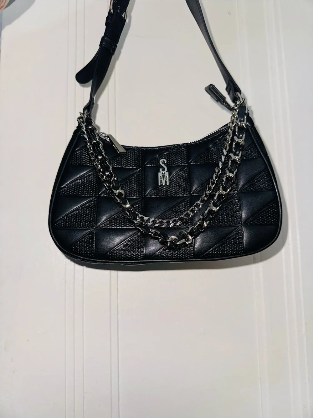 Steve Madden Black Quilted Chain-Accent Shoulder Bag
